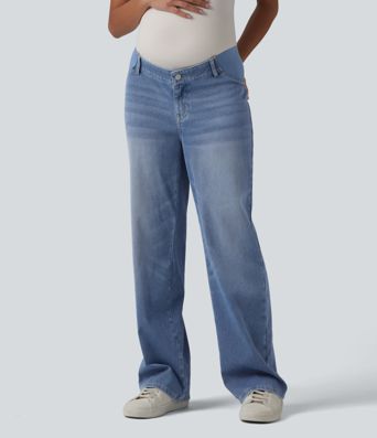 Halara Flex™ Mid Rise Straight Leg Maternity Casual Jeans with Pockets