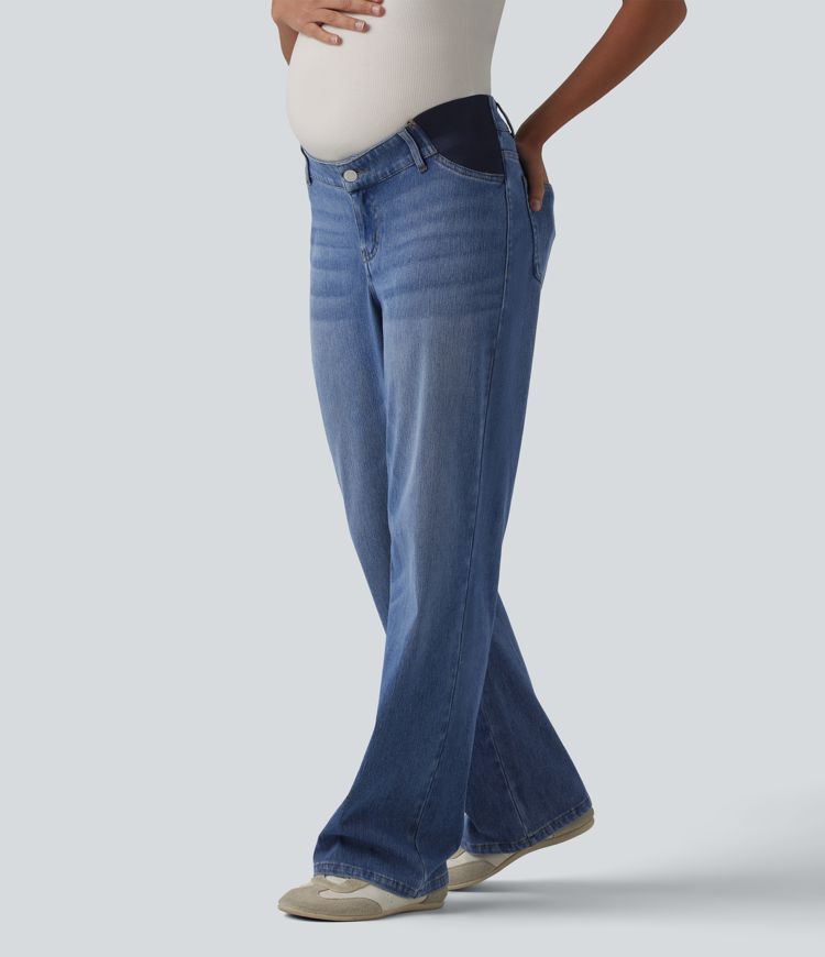 Halara Flex™ lässige Umstandsjeans, mittelhoher Bund, gerade Beinform, mit Taschen Halara Flex™ lässige Umstandsjeans, mittelhoher Bund, gerade Beinform, mit Taschen