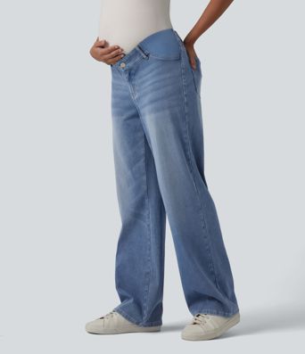 Halara Flex™ Mid Rise Straight Leg Maternity Casual Jeans with Pockets