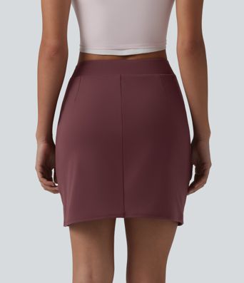 DayStretch High Waisted Pleated Crossover Hem 2-in-1 Bodycon Mini Casual Skirt