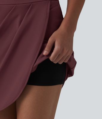 DayStretch High Waisted Pleated Crossover Hem 2-in-1 Bodycon Mini Casual Skirt