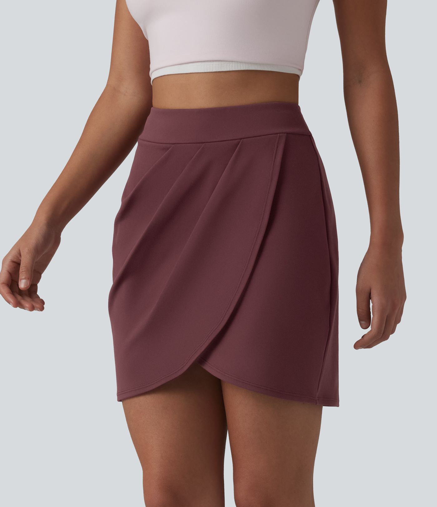 DayStretch High Waisted Pleated Crossover Hem 2-in-1 Bodycon Mini Casual Skirt