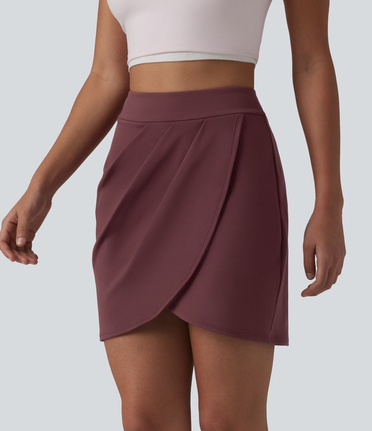 DayStretch High Waisted Pleated Crossover Hem 2-in-1 Bodycon Mini Casual Skirt