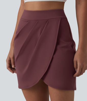 DayStretch High Waisted Pleated Crossover Hem 2-in-1 Bodycon Mini Casual Skirt