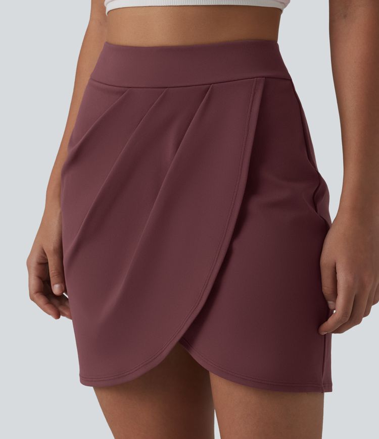 DayStretch High Waisted Pleated Crossover Hem 2-in-1 Bodycon Mini Casual Skirt