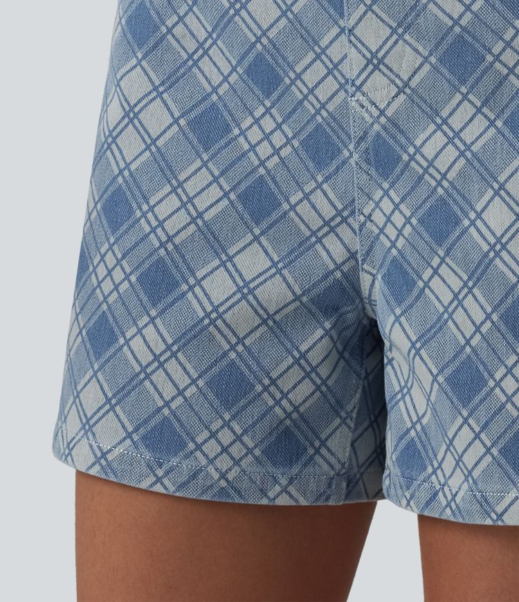 Halara Flex™ - Lässige Shorts aus Denim mit mittelhohem Bund, mehreren Taschen und Karomuster - 10,2 cm