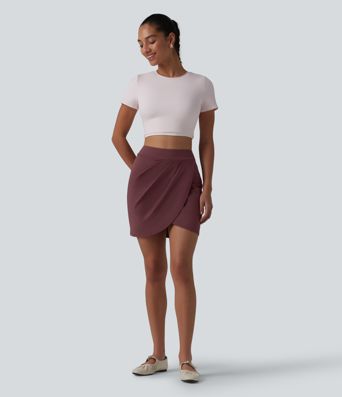 DayStretch High Waisted Pleated Crossover Hem 2-in-1 Bodycon Mini Casual Skirt