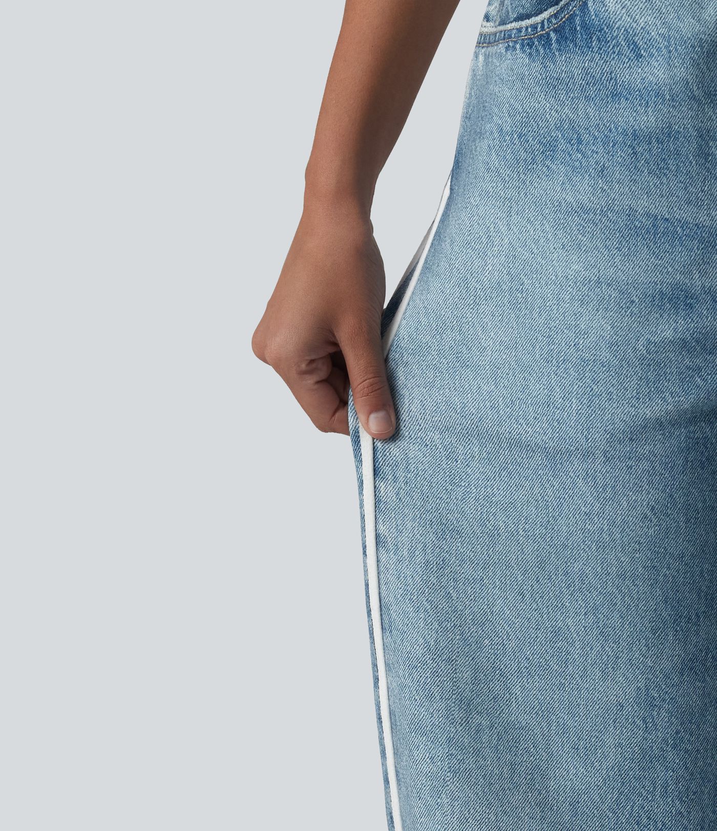 Mid Rise Denim Print French Terry Stripe Casual Sweatpants Jeans with Pockets