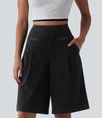 Halara Flex™ High Waisted Denim Casual Baggy Shorts 10'' with Pockets