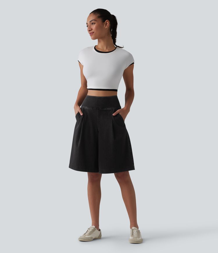 Halara Flex™ High Waisted Denim Casual Baggy Shorts 10'' with Pockets