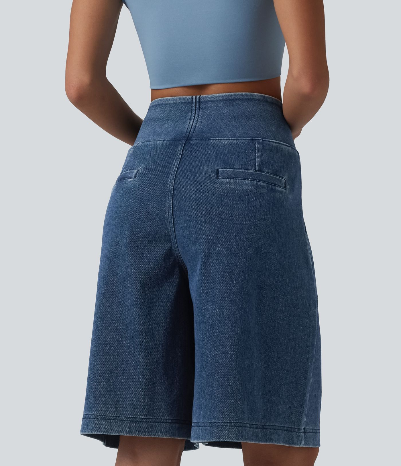 Halara Flex™ - Lässige Baggy-Shorts aus verwaschenem Denim mit hohem Bund und mehreren Taschen - 25,6 cm