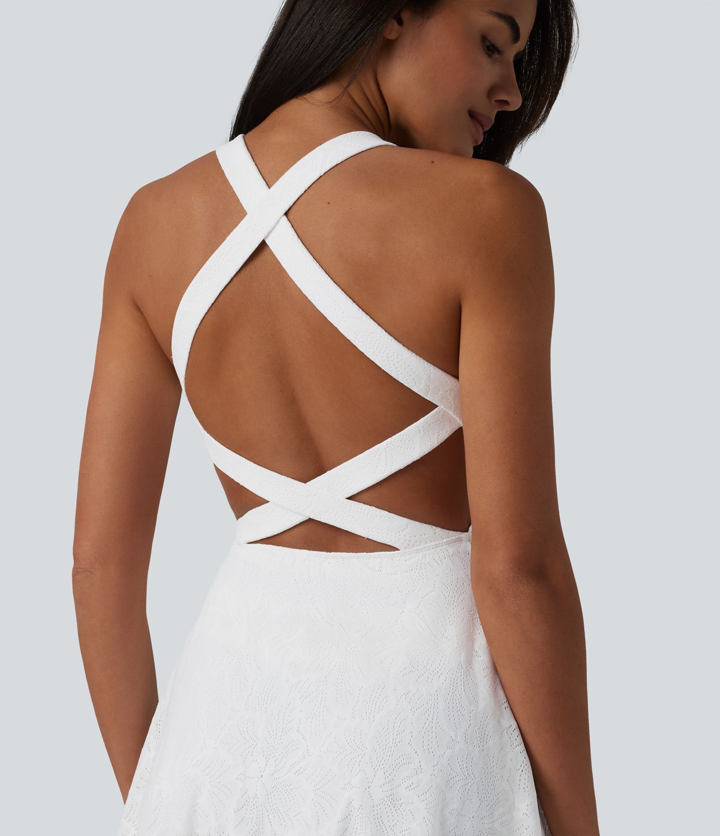 Robe de yoga évasée 2-en-1 SoftlyZero™ QuickDry avec soutien-gorge intégré, dentelle contrastée et poches - Édition Easy Peezy