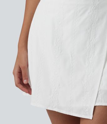 Falda mini de talle alto 2 en 1 con bordado, corte en A estilo resort