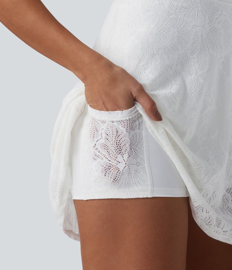 Robe de yoga évasée 2-en-1 SoftlyZero™ QuickDry avec soutien-gorge intégré, dentelle contrastée et poches - Édition Easy Peezy