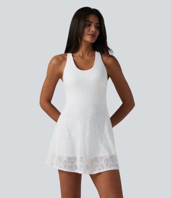 Robe de yoga évasée 2-en-1 SoftlyZero™ QuickDry avec soutien-gorge intégré, dentelle contrastée et poches - Édition Easy Peezy