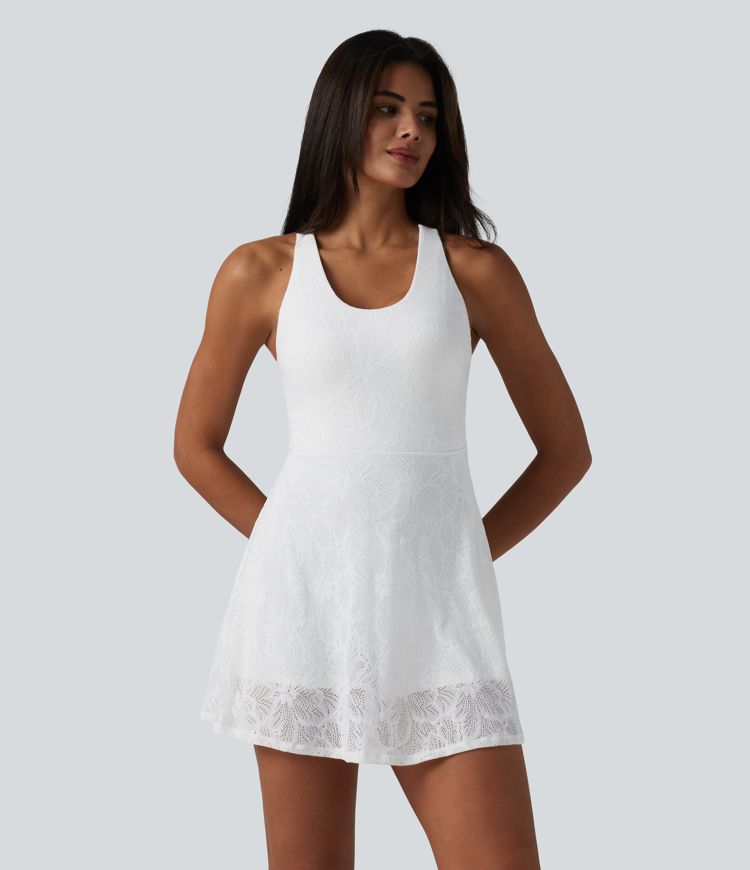 Robe de yoga évasée 2-en-1 SoftlyZero™ QuickDry avec soutien-gorge intégré, dentelle contrastée et poches - Édition Easy Peezy