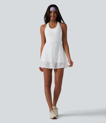 Robe de yoga évasée 2-en-1 SoftlyZero™ QuickDry avec soutien-gorge intégré, dentelle contrastée et poches - Édition Easy Peezy