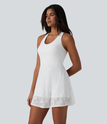 Robe de yoga évasée 2-en-1 SoftlyZero™ QuickDry avec soutien-gorge intégré, dentelle contrastée et poches - Édition Easy Peezy