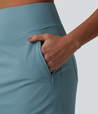 High Waisted 2-in-1 A-line Mini Stretchy Poplin Casual Skirt with Pockets