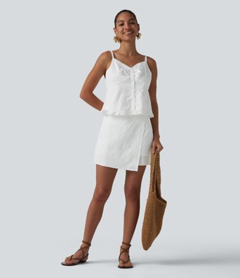 Falda mini de talle alto 2 en 1 con bordado, corte en A estilo resort