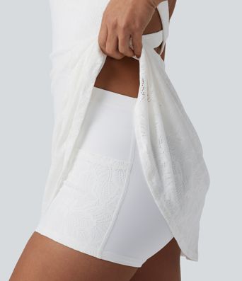 Robe de yoga évasée 2-en-1 SoftlyZero™ QuickDry avec soutien-gorge intégré, dentelle contrastée et poches - Édition Easy Peezy