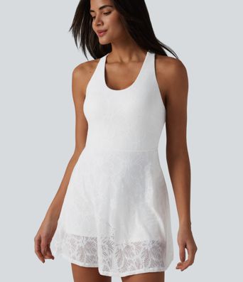 Robe de yoga évasée 2-en-1 SoftlyZero™ QuickDry avec soutien-gorge intégré, dentelle contrastée et poches - Édition Easy Peezy