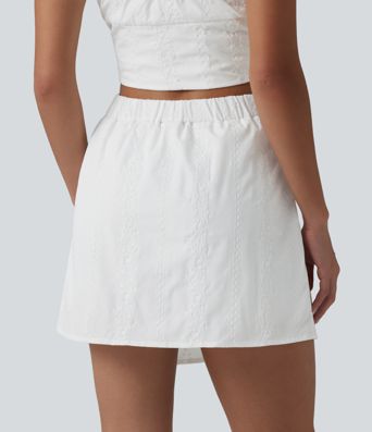 Falda mini de talle alto 2 en 1 con bordado, corte en A estilo resort