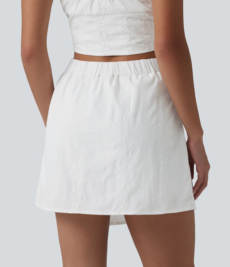 Falda mini de talle alto 2 en 1 con bordado, corte en A estilo resort