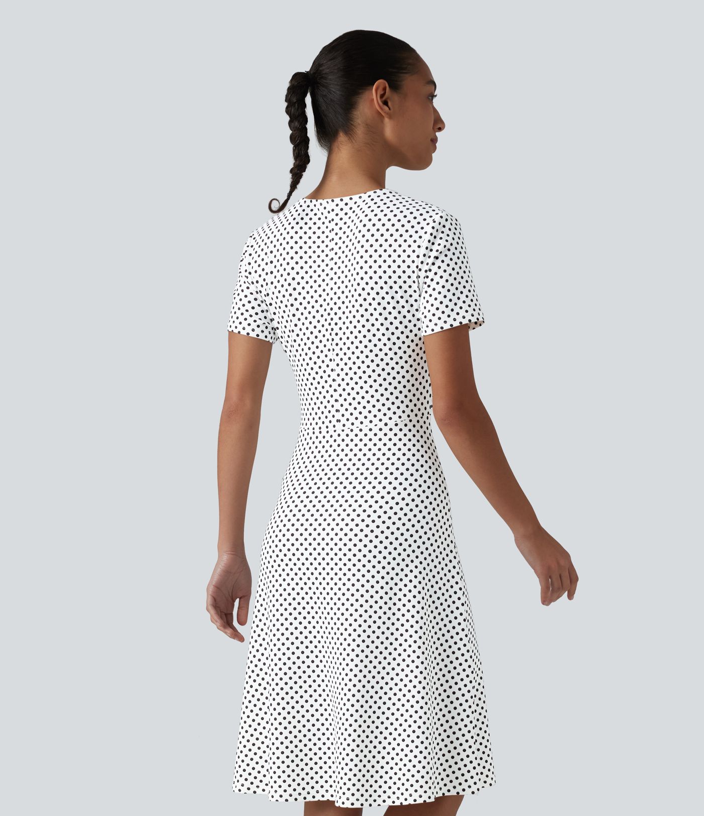 V Neck Short Sleeve Polka Dot Knee Length Casual Dress