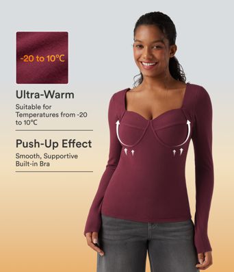 Halara HeatCore Sweetheart Neck Push-Up Long Sleeve Casual Warming Top D/DD Cup