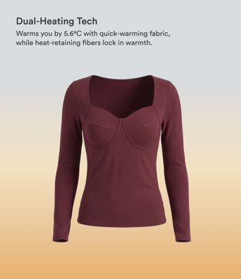 Halara HeatCore Sweetheart Neck Push-Up Long Sleeve Casual Warming Top D/DD Cup