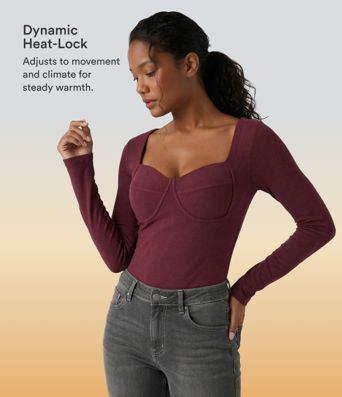 Halara HeatCore Sweetheart Neck Push-Up Long Sleeve Casual Warming Top D/DD Cup
