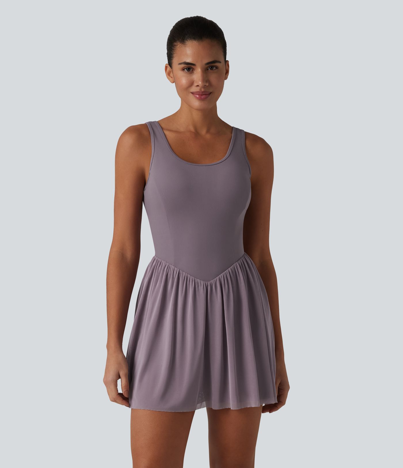 SoftlyZero™ Crisscross Backless Contrast Mesh 2-in-1 Built-in Bra Flowy Mini Tennis Active Dress with Pockets-Easy Peezy