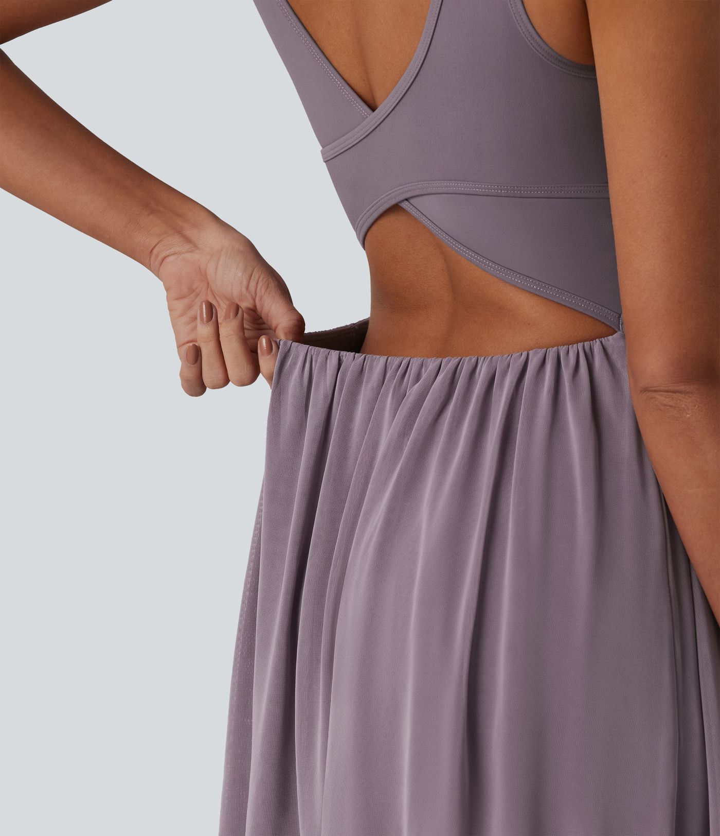 SoftlyZero™ Crisscross Backless Contrast Mesh 2-in-1 Built-in Bra Flowy Mini Tennis Active Dress with Pockets-Easy Peezy