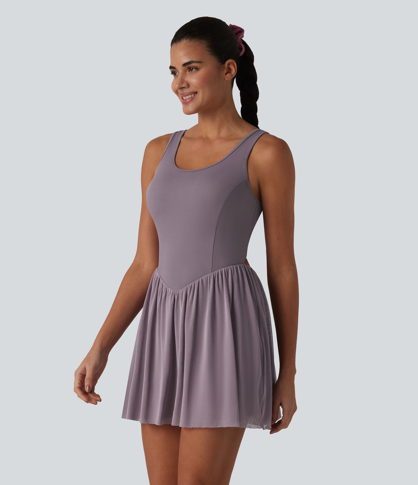 SoftlyZero™ Crisscross Backless Contrast Mesh 2-in-1 Built-in Bra Flowy Mini Tennis Active Dress with Pockets-Easy Peezy