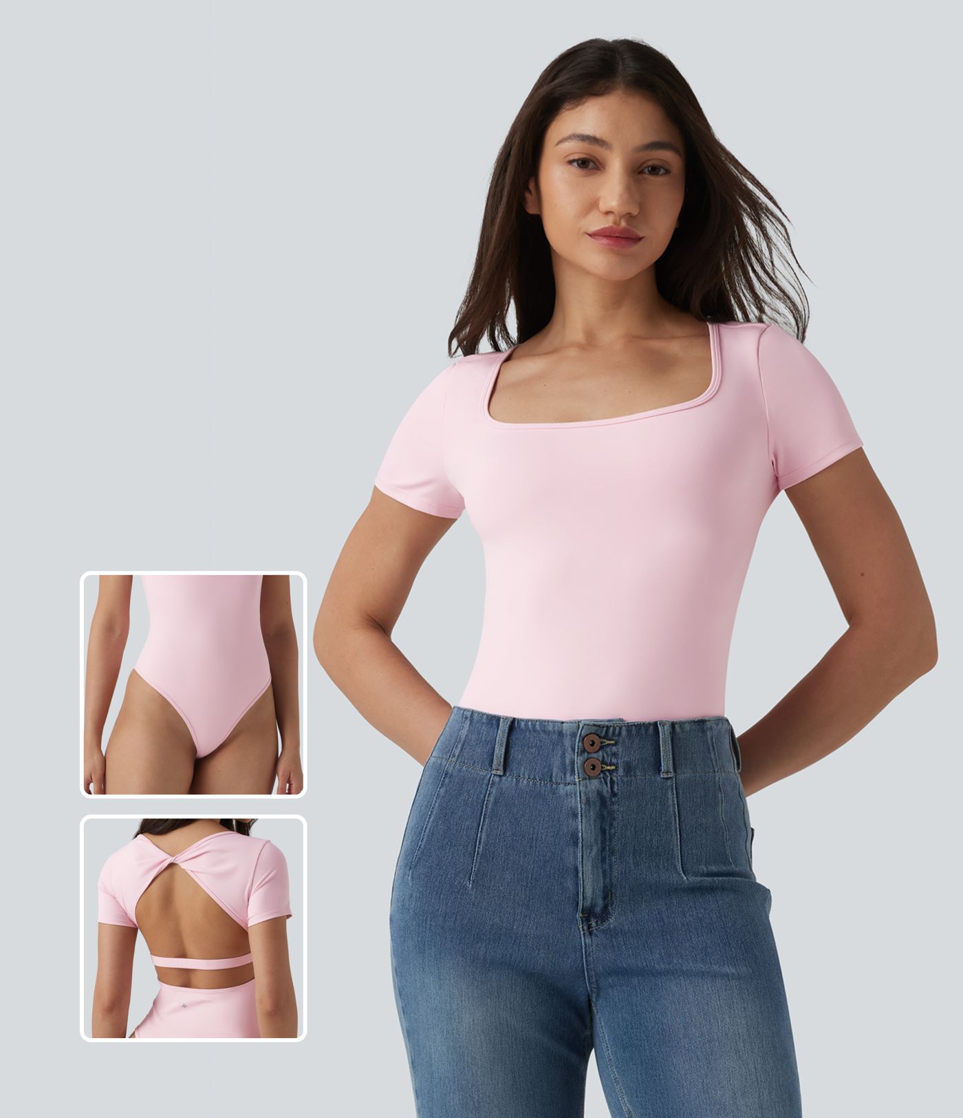 Twisted Backless U-neck Short Sleeve Skinny Casual Bodysuit Twisted Backless U-neck Short Sleeve Skinny Casual Bodysuit