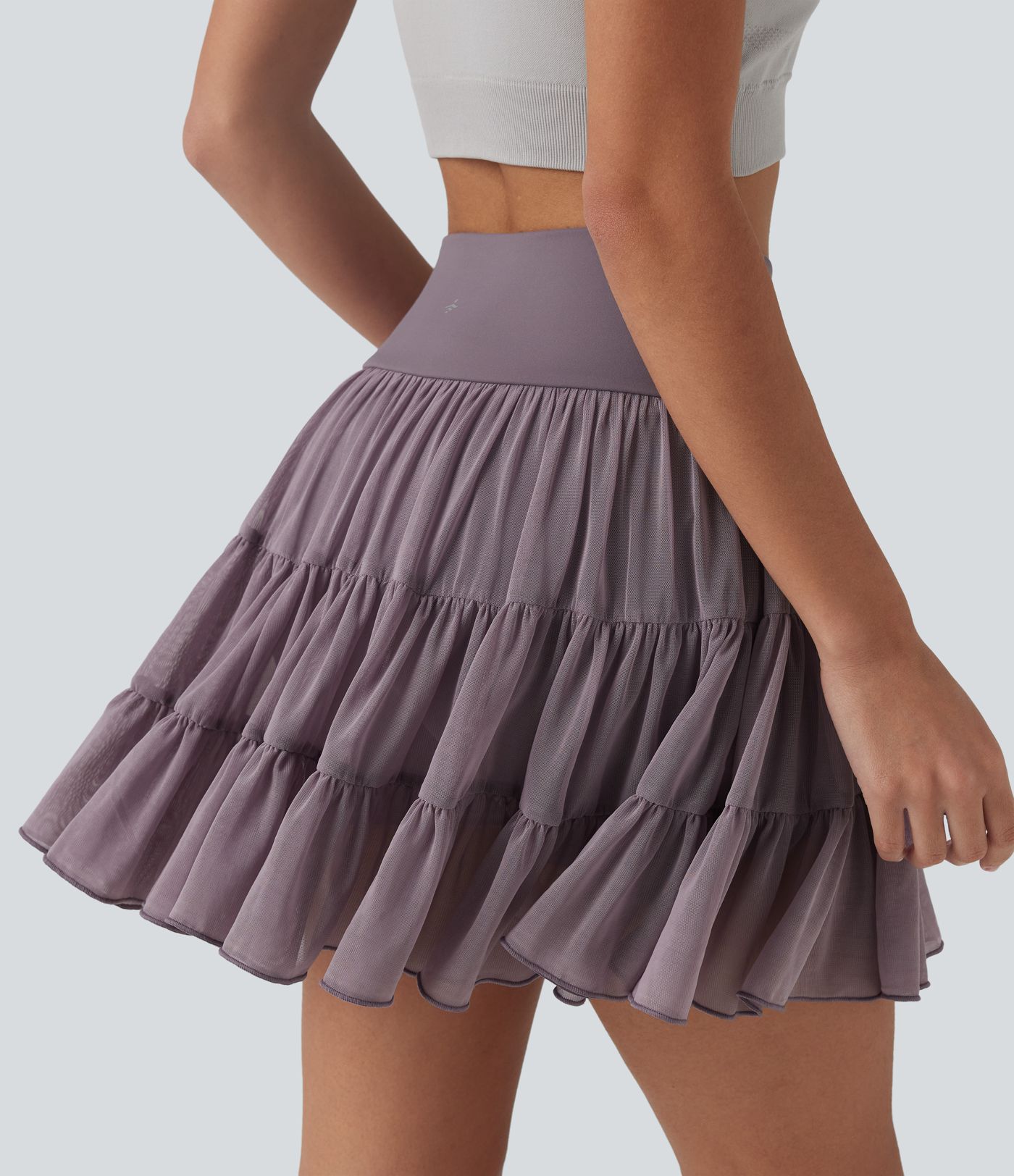 High Waisted Crossover Flowy 2-in-1 Mini Tennis Skirt with Pockets
