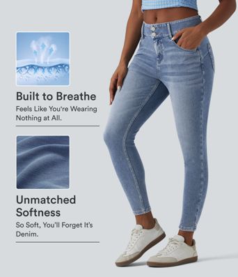 Halara Flex™ Mid Rise Draped Lyocell Washed Skinny Casual Jeans with Pockets