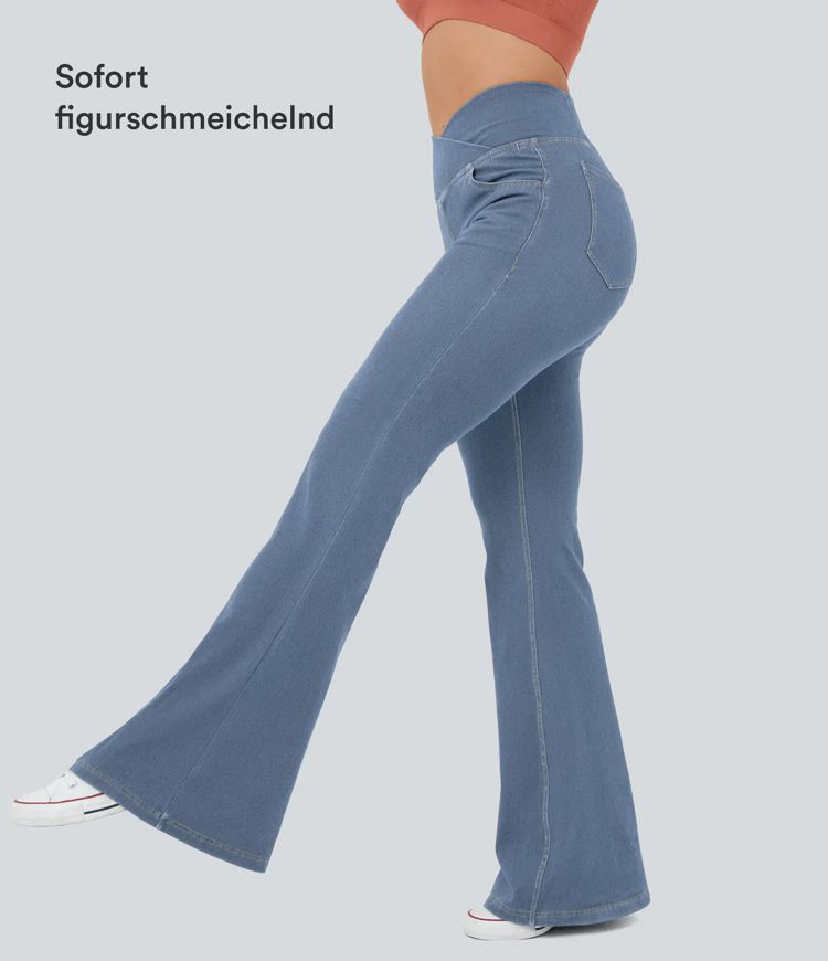 Jeans casuales de cintura alta Halara Flex™ con bolsillos y toque fresco, lavados