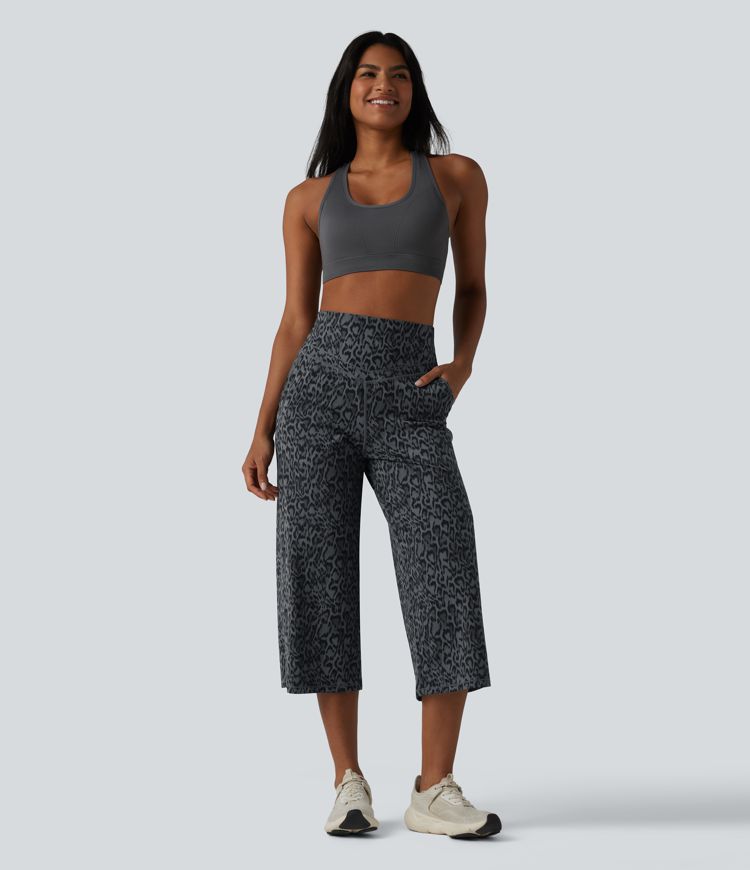 Halara UltraSculpt™ Leopard Print High Waisted Tummy Control Straight Leg Cropped Yoga Pants with Pockets