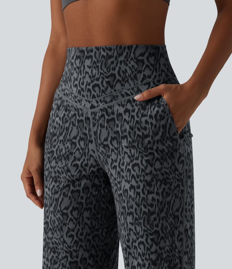 Halara UltraSculpt™ Leopard Print High Waisted Tummy Control Straight Leg Cropped Yoga Pants with Pockets