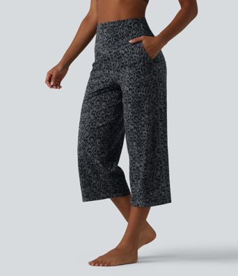 Halara UltraSculpt™ Leopard Print High Waisted Tummy Control Straight Leg Cropped Yoga Pants with Pockets