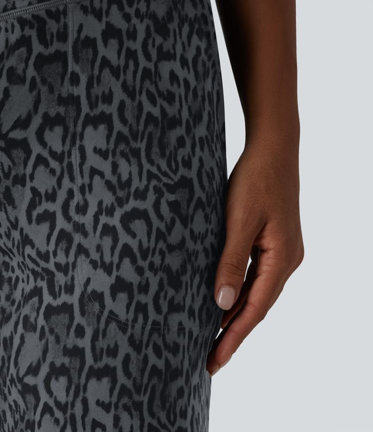 Halara UltraSculpt™ Leopard Print High Waisted Tummy Control Straight Leg Cropped Yoga Pants with Pockets