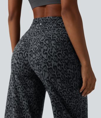 Halara UltraSculpt™ Leopard Print High Waisted Tummy Control Straight Leg Cropped Yoga Pants with Pockets