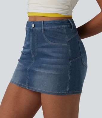 Halara Flex™ High Waisted Bodycon Micro Mini Denim Casual Skort with Pockets