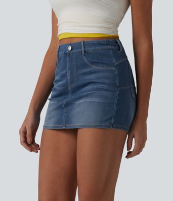 Halara Flex™ High Waisted Bodycon Micro Mini Denim Casual Skort with Pockets