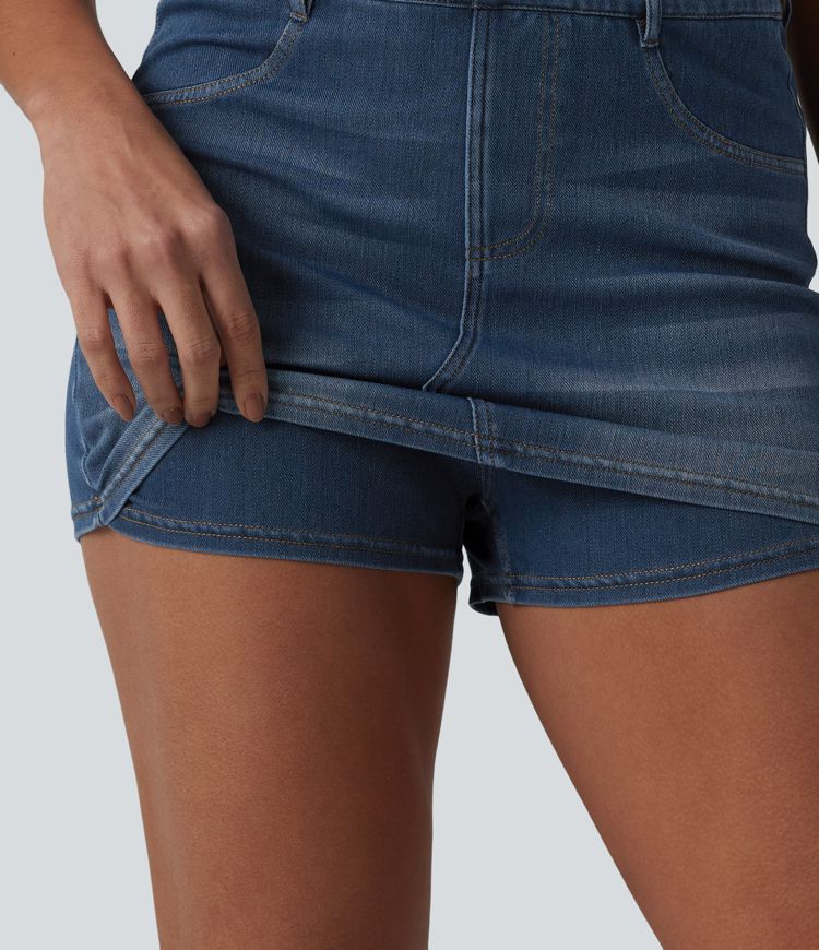 Halara Flex™ High Waisted Bodycon Micro Mini Denim Casual Skort with Pockets