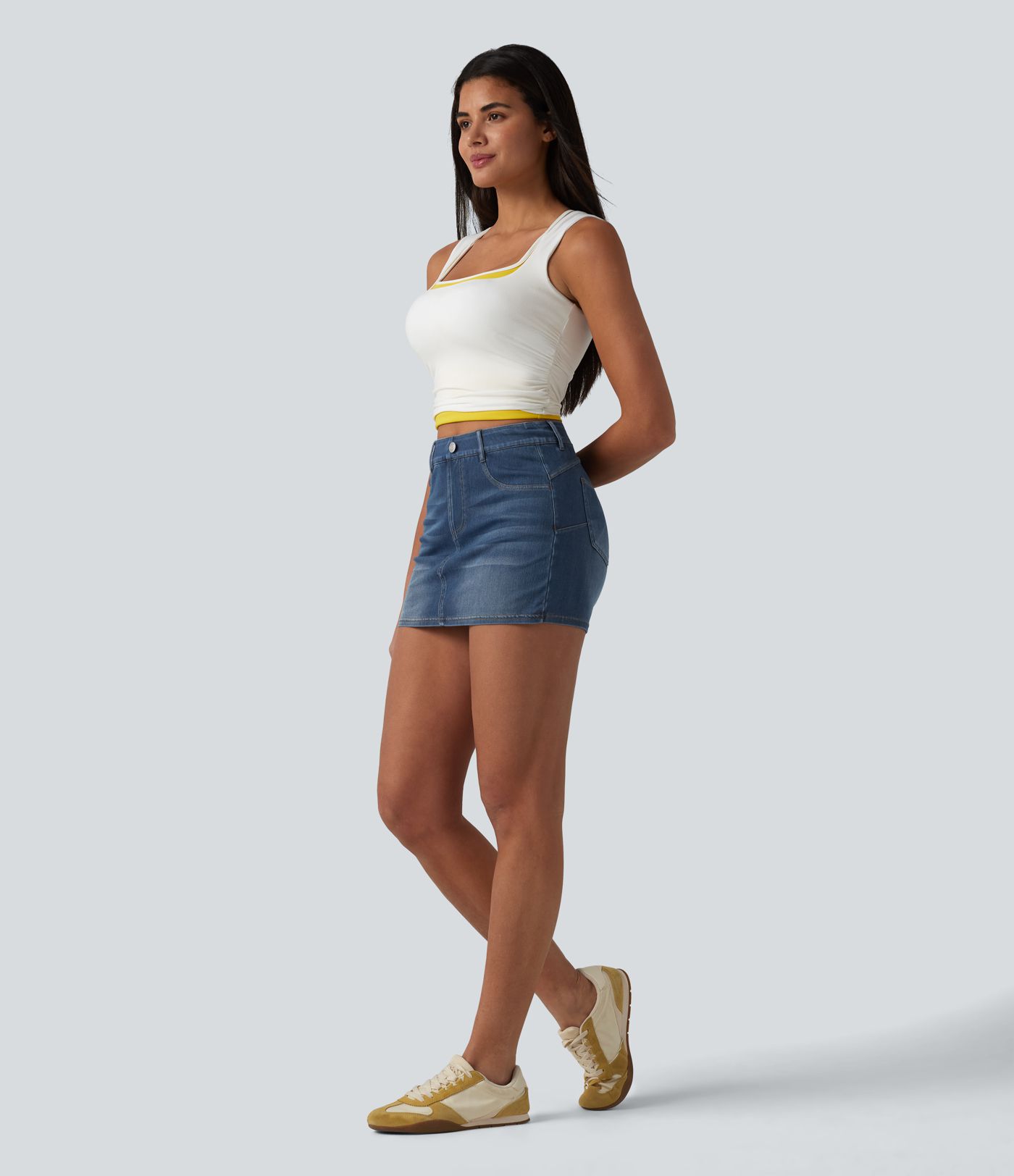 Halara Flex™ High Waisted Bodycon Micro Mini Denim Casual Skort with Pockets