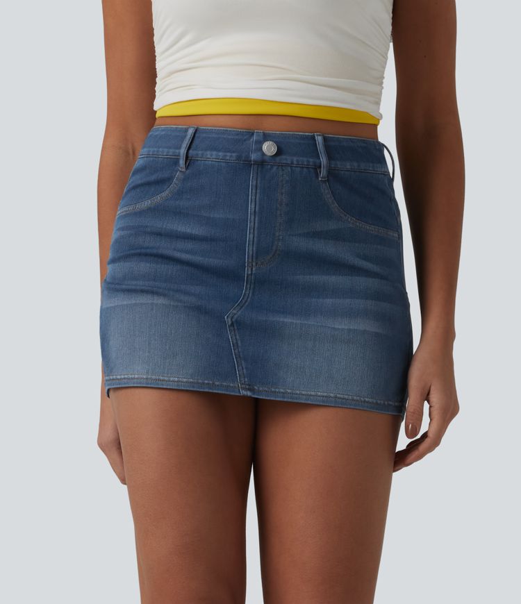 Halara Flex™ High Waisted Bodycon Micro Mini Denim Casual Skort with Pockets