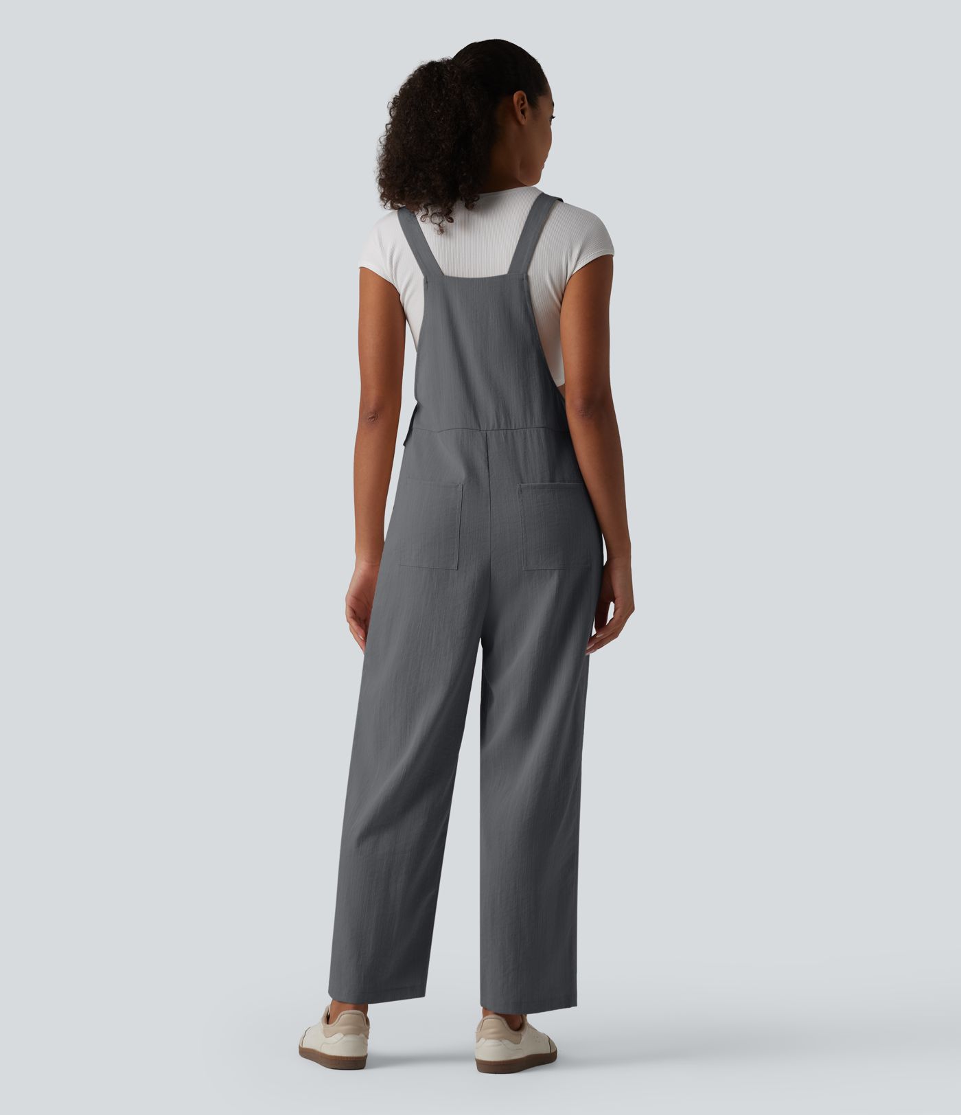 Straight Leg Casual Linen-Feel Overalls with Pockets